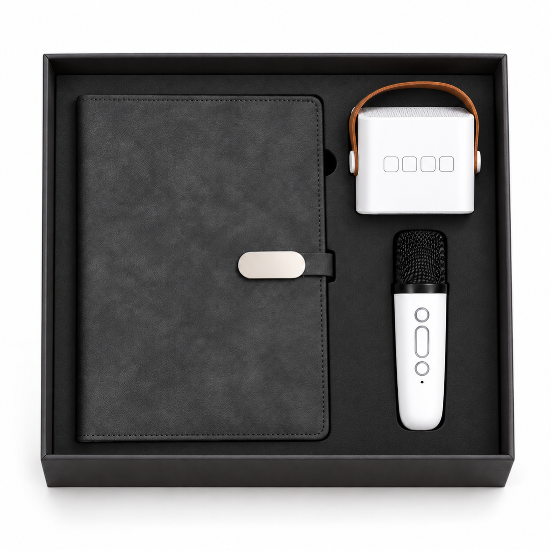 Coffret Cadeau Notebook avec Enceinte et Micro Karaoké Sans Fil