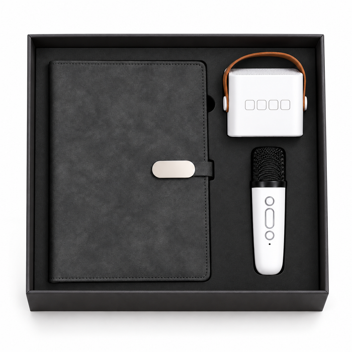 Coffret Cadeau Notebook avec Enceinte et Micro Karaoké Sans Fil