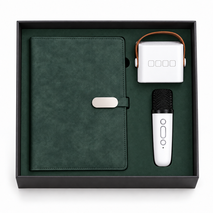 Coffret Cadeau Notebook avec Enceinte et Micro Karaoké Sans Fil