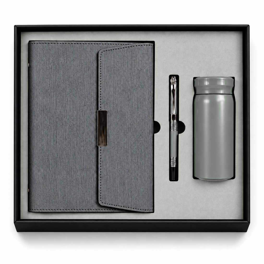 Coffret Notebook Bleu + Stylo + Bouteille Isotherme