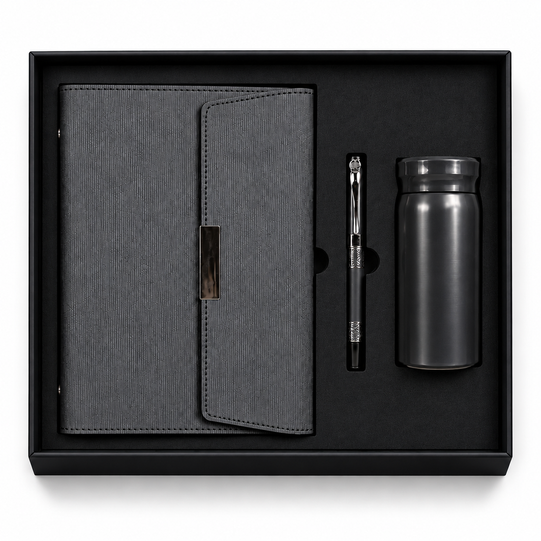 Coffret Notebook Bleu + Stylo + Bouteille Isotherme