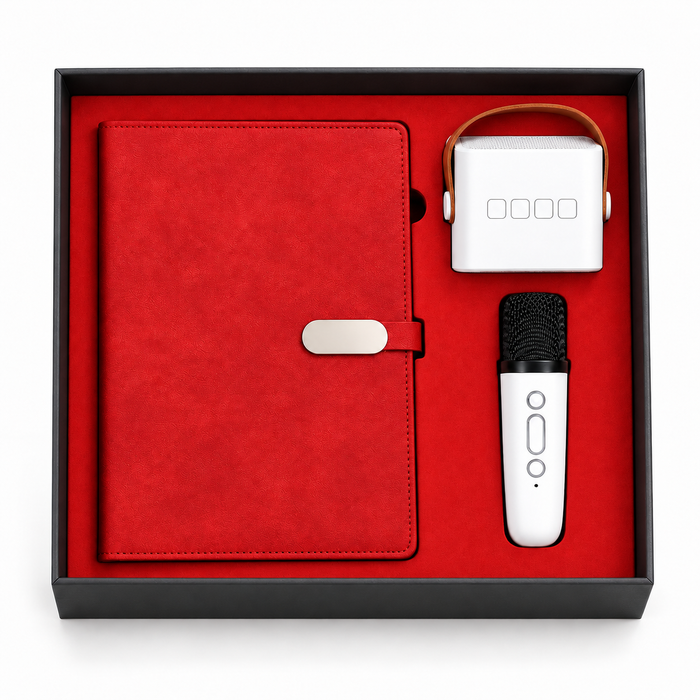 Coffret Cadeau Notebook avec Enceinte et Micro Karaoké Sans Fil