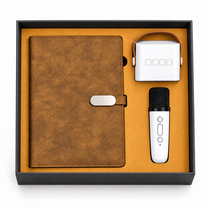 Coffret Cadeau Notebook avec Enceinte et Micro Karaoké Sans Fil